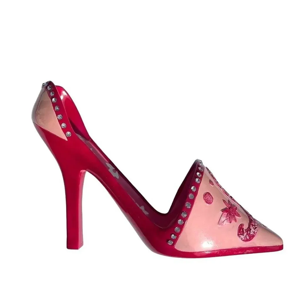 Stiletto High Heel Shoe Wine Bottle Holder Stand Pink Bling Breast Cancer